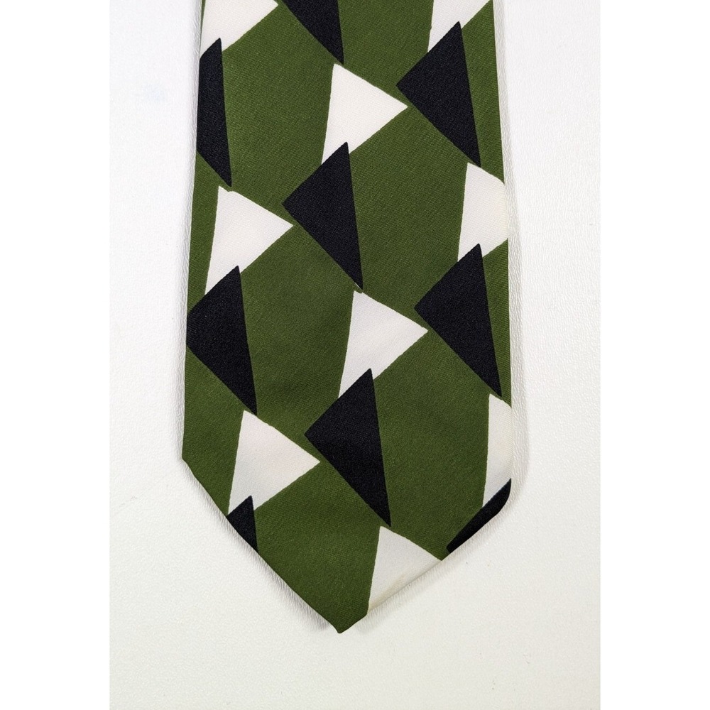 Vintage Ties Sears Mens Necktie Green Black White Texturized Pattern Polyester